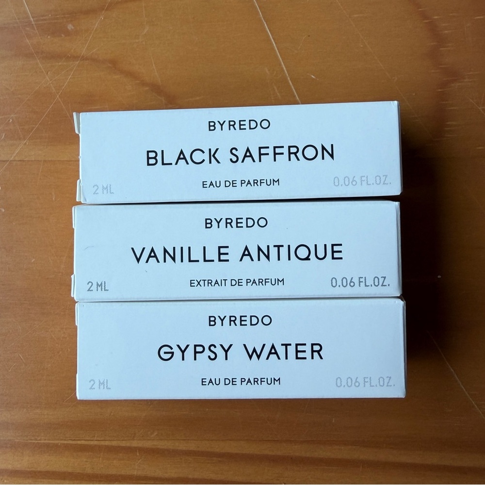 Byredo samples: Black Saffron, Vanille Antique, Gypsy Water